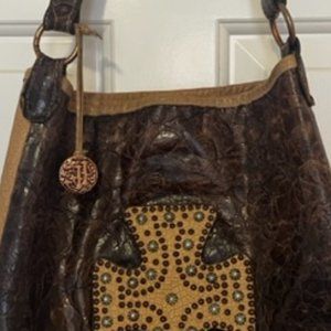 Double J Saddlery Leather Handbag Large with Studded Cross and Handle